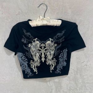 black and white wings grunge punk print crop tee y2k
